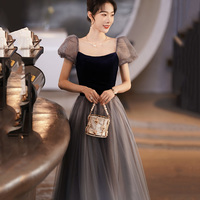 Cute tulle long A line prom dress evening gown - Thumbnail 1