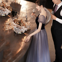 Cute tulle long A line prom dress evening gown - Thumbnail 4