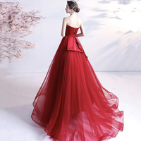 Red tulle long prom dress A line evening gown - Thumbnail 6