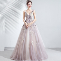 Purple tulle long A line prom dress evening gown - Thumbnail 1