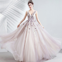 Purple tulle long A line prom dress evening gown - Thumbnail 3