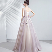 Purple tulle long A line prom dress evening gown - Thumbnail 4