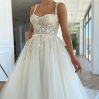 Princess A-Line Sweetheart Ivory Tulle Lace Wedding Dresses - Thumbnail 3