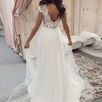 SP1852,A-line V-neck Lace Top Wedding Dresses Tulle Bridal Gown - Thumbnail 1