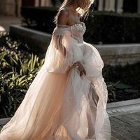 SP1854,Champagne off the shoulder tulle pleated long wedding gown,bridal dresses a line with appliques - Thumbnail 2