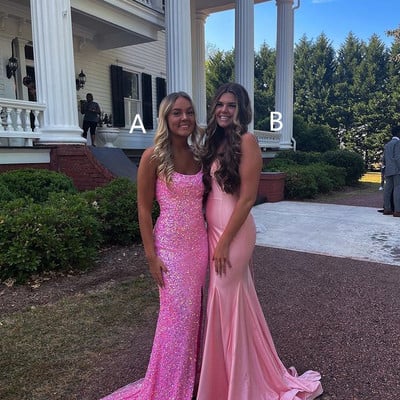 Sp1857,sparkly mermaid scoop neck pink sequin long prom dresses - Thumbnail 3