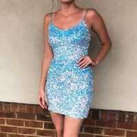 SP1868,Sexy Blue Spaghetti Straps Tight Homecoming Dresses,Mini Prom Gown - Thumbnail 1