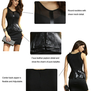 Leather Look Black Peplum Mini Dress - Thumbnail 3