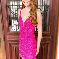 SP1871,Sparkle Hot Pink Sequins Short Party Dress,Homecoming Dresses 2022 - Thumbnail 1