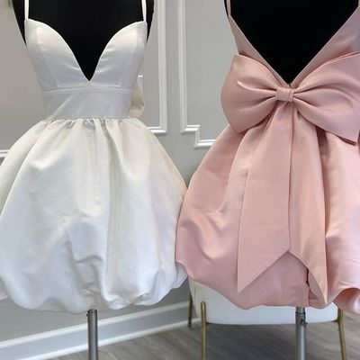 Sp1873,cute v-neck homecoming dresses short party dress with bow