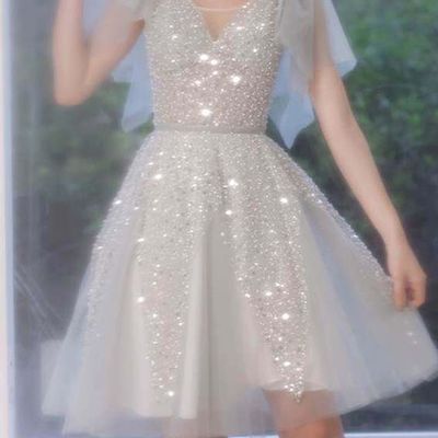 Sp1874,a-line short silver homecoming dress with flutter sleeves