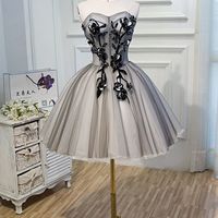 SP1880,Grey Strapless Tulle Applique Mini Prom Dresses,School Dance Dress - Thumbnail 1