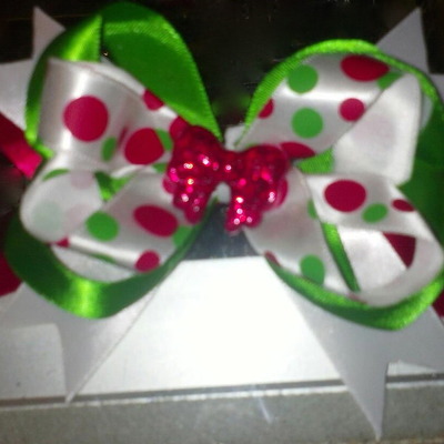 Red and green holiday polka dot bow - Thumbnail 5