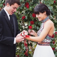 SP1886,Halter Neck Two Piece Embroidery Prom Dress with Beading - Thumbnail 1