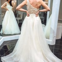 SP1888,Off-the-Shoulder Chiffon White Long Prom Dress,Princess Bridal Dress - Thumbnail 1