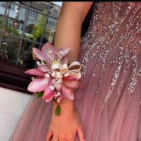 SP1889,Exquisite A-Line V Neck Pink Tulle Long Prom Evening Dresses with Beading - Thumbnail 1