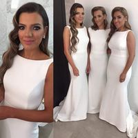 SP1892,White Sleeveless Floor Length Satin Sweep Mermaid Bridesmaid Dress - Thumbnail 1