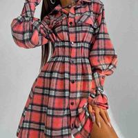 Long Sleeve Women's Plaid Dress - Thumbnail 2
