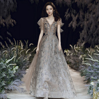 Cute tulle sequins long prom dress A line evening gown - Thumbnail 1