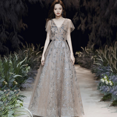 Cute tulle sequins long prom dress a line evening gown - Thumbnail 2