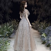 Cute tulle sequins long prom dress A line evening gown - Thumbnail 4