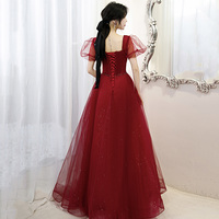 Burgundy tulle long A line prom dress evening gown - Thumbnail 7