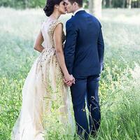 Illusion Neck Beading Long Gold Wedding Dress with Sheer Back Long Prom Dresses,604 - Thumbnail 3