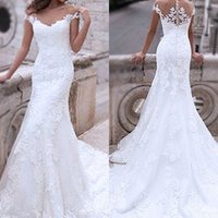 Trumpet/Mermaid Tulle Applique Off-The-Shoulder Sleeveless Sweep/Brush Train Wedding Dress,606 - Thumbnail 1