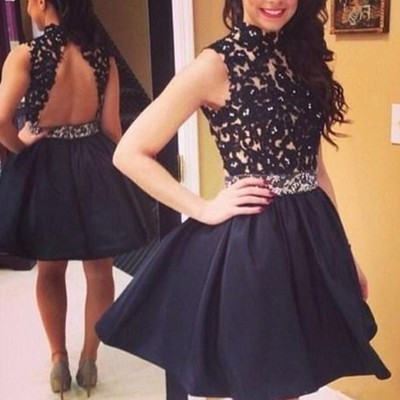 Sp1902,cheap a line sleeveless high neck taffeta lace short mini homecoming dress