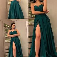 SP1913,Charming Sweetheart Dark Green Prom Dress with Split Satin Long Prom Gown - Thumbnail 1