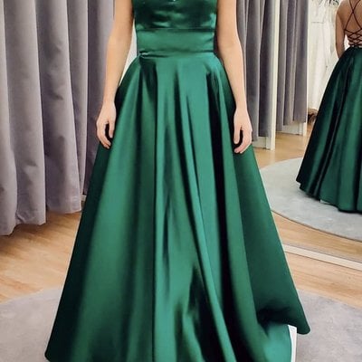 Sp1914,green satin long a line prom dress evening dress full length party gown - Thumbnail 2