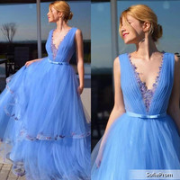 SP1917,Cinderella Blue Prom Dresses Pageant Dress With Appliques - Thumbnail 1