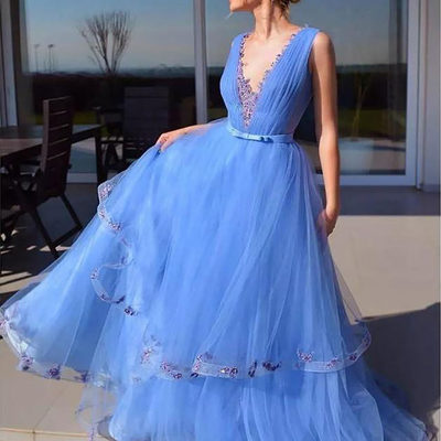Sp1917,cinderella blue prom dresses pageant dress with appliques - Thumbnail 1