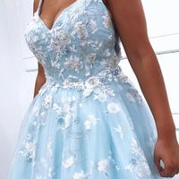 SP1918,A-line Light Sky Blue Prom Dresses, Appliques Tulle Long Graduation Dress - Thumbnail 1