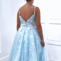 SP1918,A-line Light Sky Blue Prom Dresses, Appliques Tulle Long Graduation Dress - Thumbnail 2
