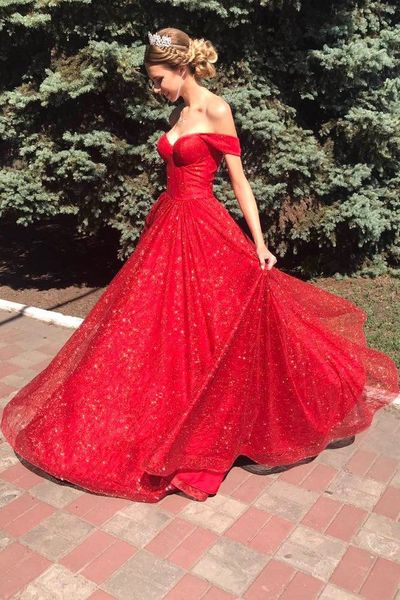 SP1922,Sparkly Off Shoulder Red Long Prom Dress Glitter Evening Dresses 