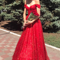SP1922,Sparkly Off Shoulder Red Long Prom Dress Glitter Evening Dresses  - Thumbnail 2