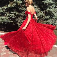 SP1922,Sparkly Off Shoulder Red Long Prom Dress Glitter Evening Dresses  - Thumbnail 1