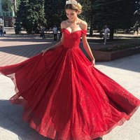 SP1922,Sparkly Off Shoulder Red Long Prom Dress Glitter Evening Dresses  - Thumbnail 3