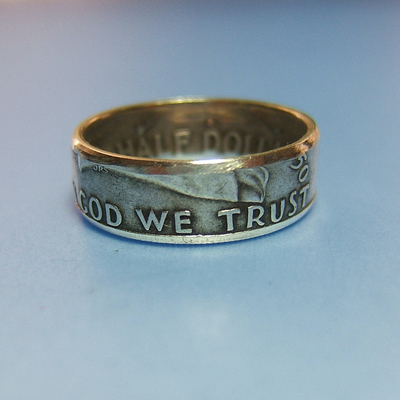 Silver coin ring ~ ben franklin half dollar