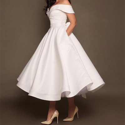 Short wedding dress off shoulder,tea length wedding dress plus size,613 - Thumbnail 3
