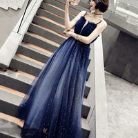 Blue tulle long A line prom dress blue evening dress - Thumbnail 7