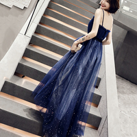 Blue tulle long A line prom dress blue evening dress - Thumbnail 6