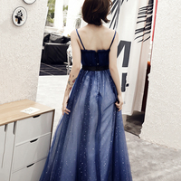 Blue tulle long A line prom dress blue evening dress - Thumbnail 5