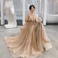 Cute tulle long A line prom dress evening gown - Thumbnail 4