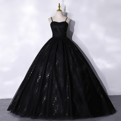 Black tulle long prom dress black evening gown - Thumbnail 3
