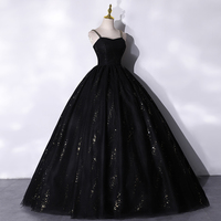 Black tulle long prom dress black evening gown - Thumbnail 2