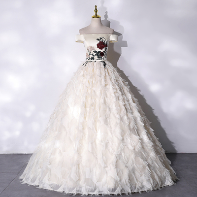 Champagne a line long ball gown dress evening dress - Thumbnail 4