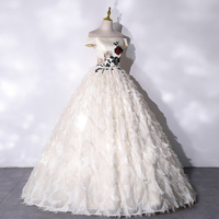 Champagne A line long ball gown dress evening dress - Thumbnail 1