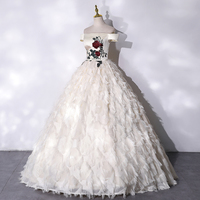 Champagne A line long ball gown dress evening dress - Thumbnail 2